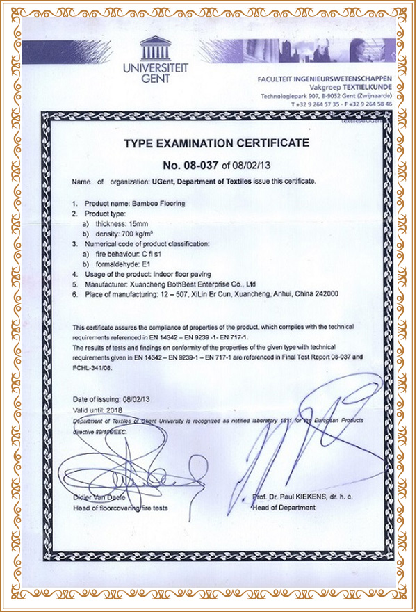 CE EN 14342 Certification for Bamboo Flooring